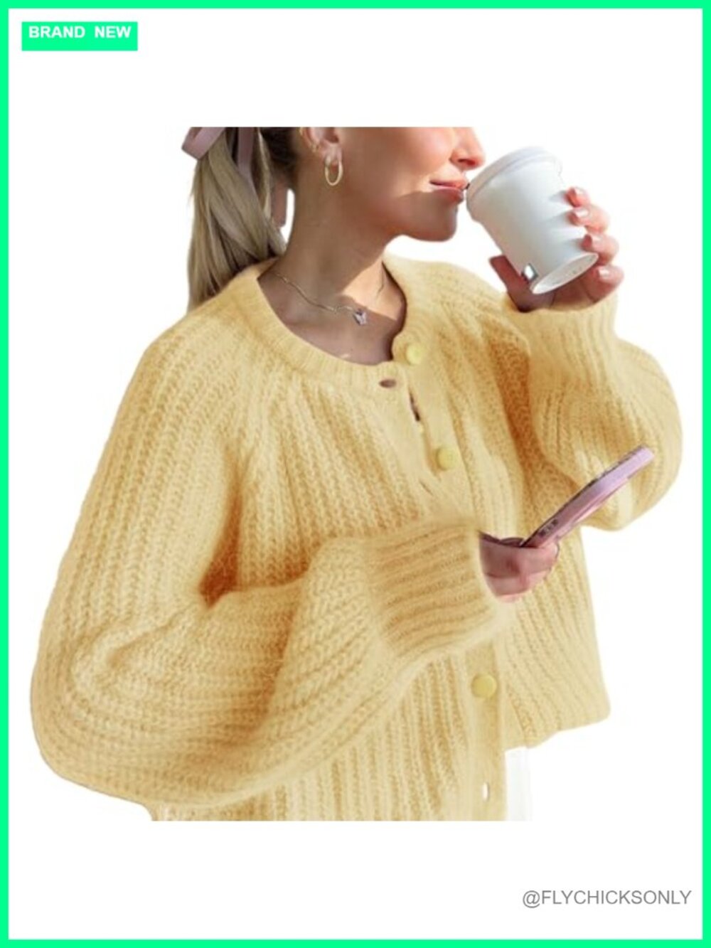 Chunky Knit Button Down Cardigan Sweater - Women's Casual Long Sleeve Open